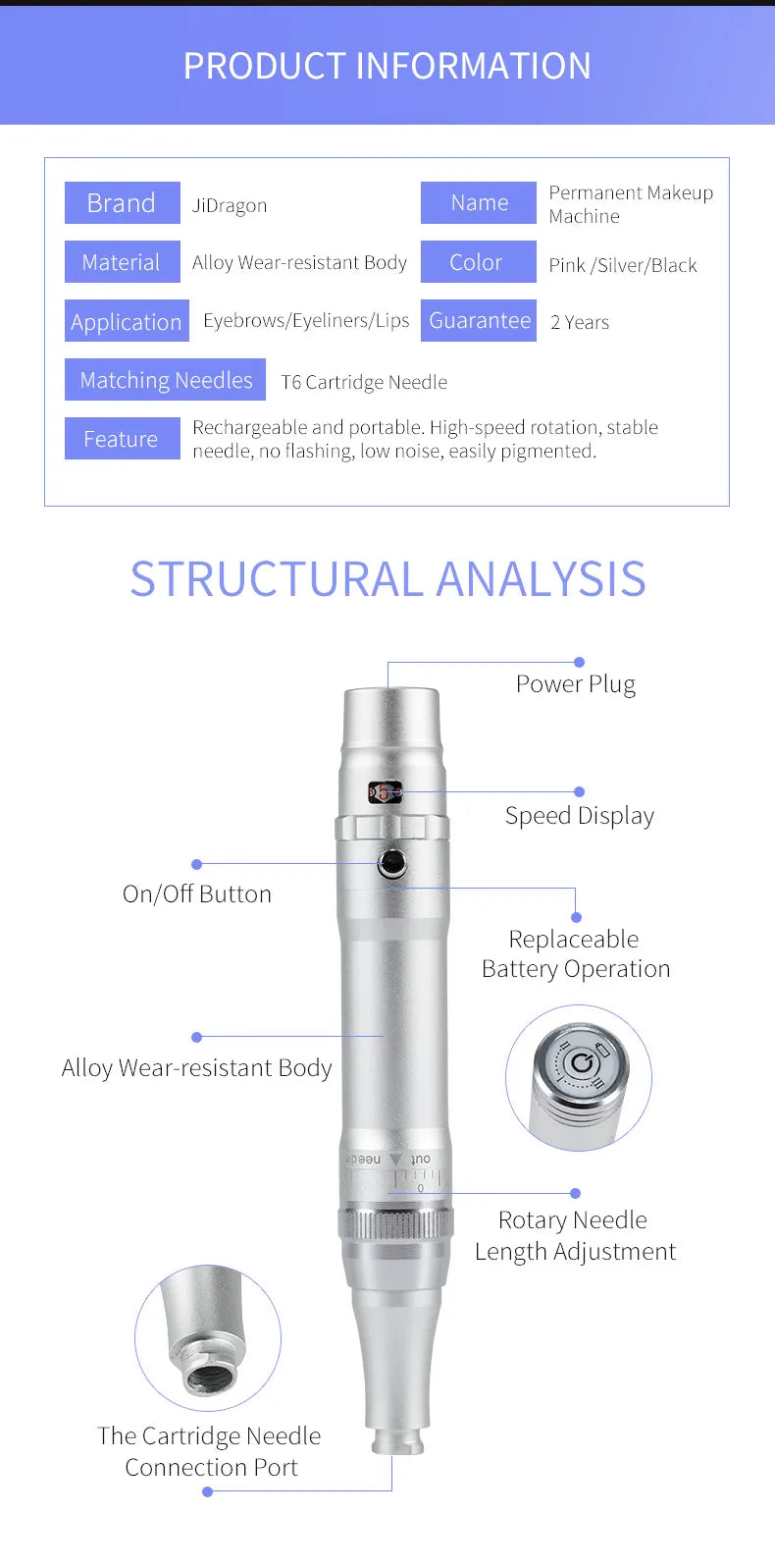 Wireless PMU Machine Permanent Makeup for Eyebrows Miroblading Eyeliner Lip Microshading Professional Rotary Tattoo Pen Gun Kit