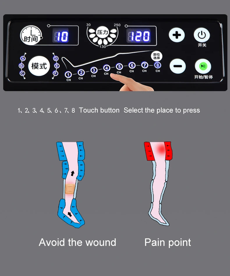 Fengmore 8 Cavity Air Compression Massager Leg Foot Boots For Circulation Air Wave Massager Leg Body Pressure Therapy System