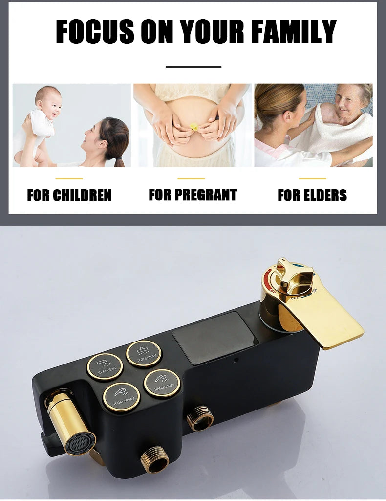 Hot Cold Shower System Bathroom LED Digital Shower Set Wall Mount Smart Thermostatic Bath Faucet Square Head SPA Rainfall Grifo