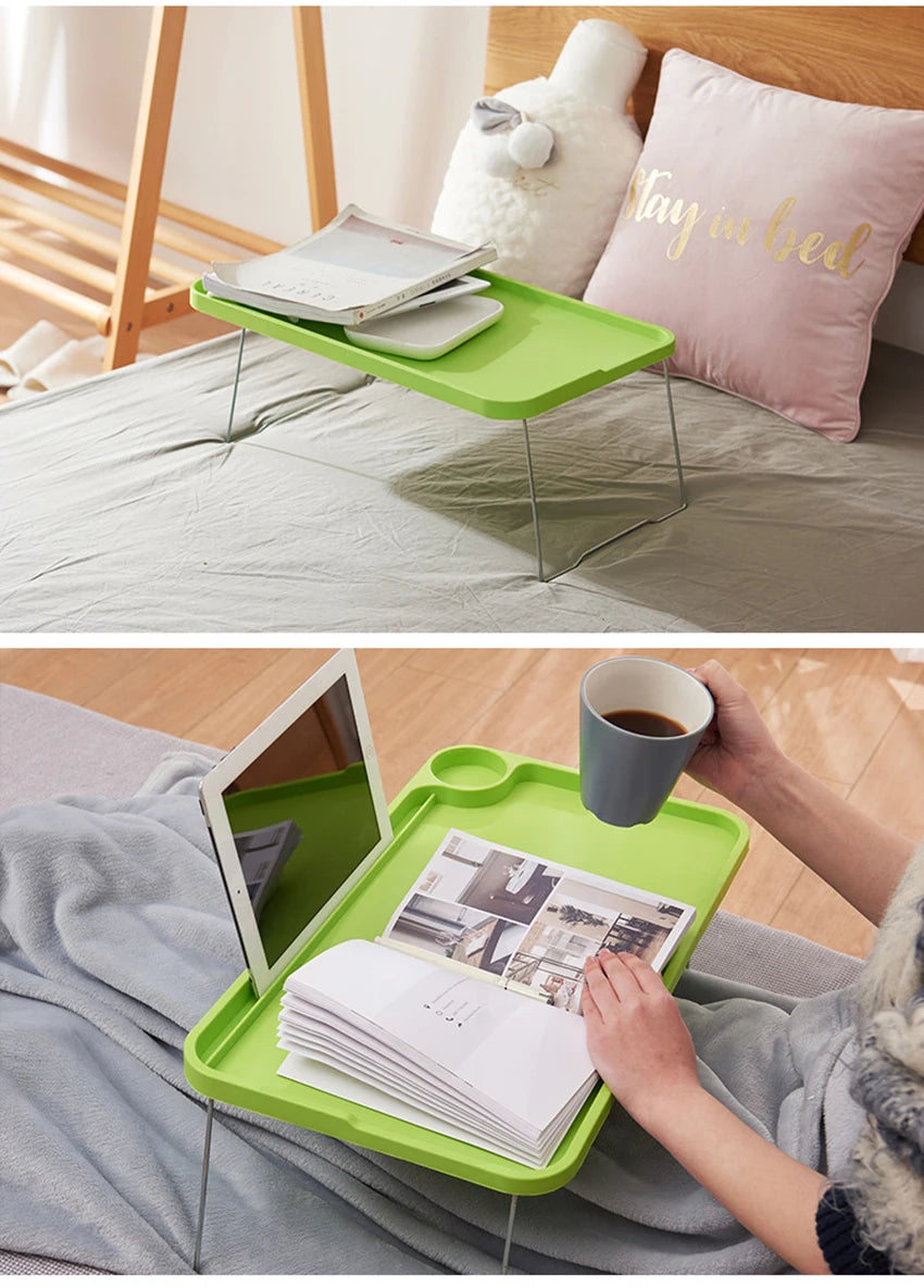 Folding Computer Desk With Cup Holder, Portable Bed Laptop Desks Creative Mobile Phone Card Slot Study Table Stand Notebook Desk