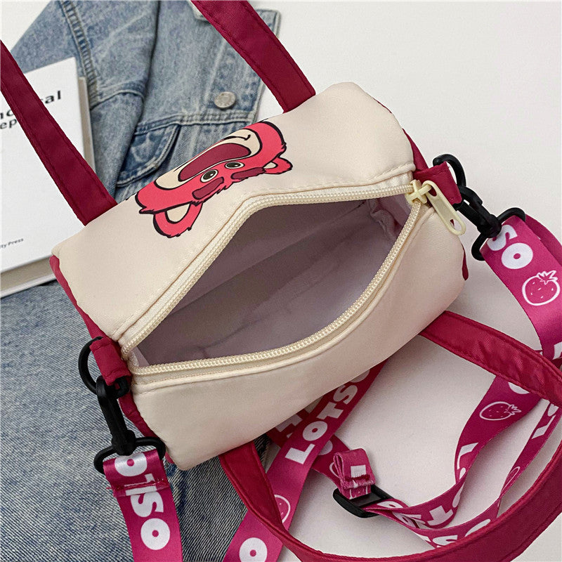 Stitch Canvas Shoulder Bag For Women Cartoon Strawberry Bear Casual Crossbody Bag Daily Commuting