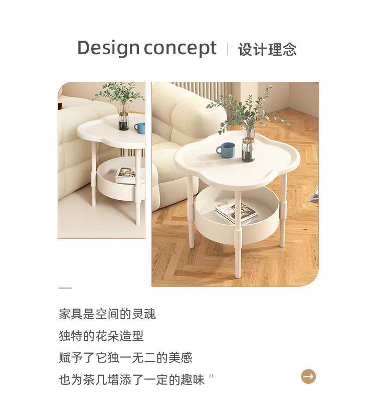 Cream Style Small Coffee Table Creative Side Table Double Layered Modern Simple Sofa Side Cabinet Table Storage rack