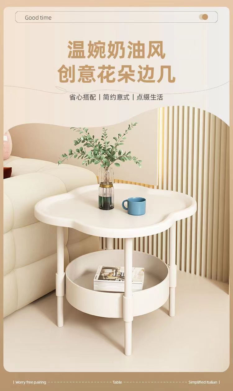 Cream Style Small Coffee Table Creative Side Table Double Layered Modern Simple Sofa Side Cabinet Table Storage rack