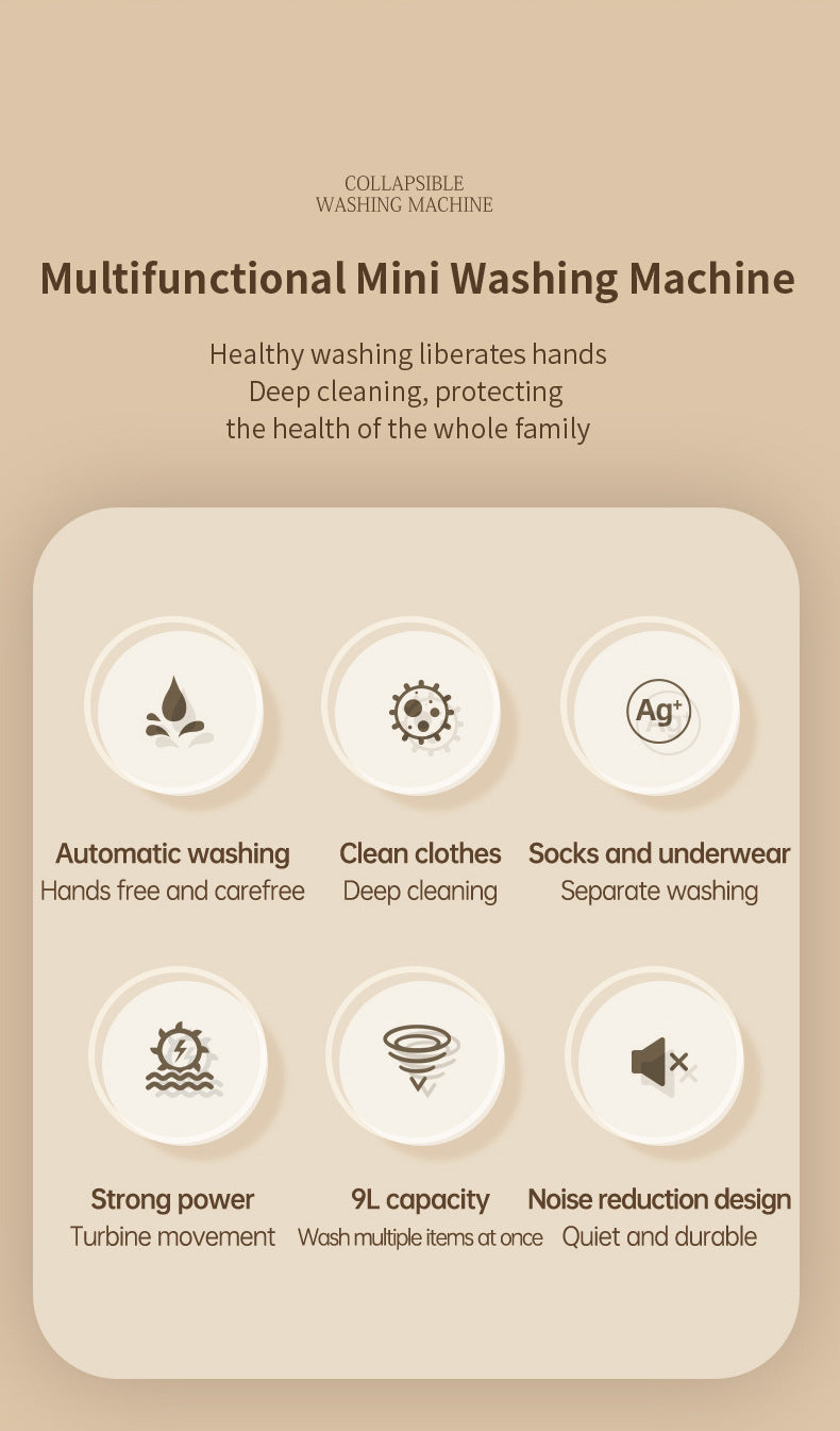 Folding Portable Washing Machine Big Capacity with Clothes Spin Dryer Bucket Travel Socks Underwear Panties Washing Machine