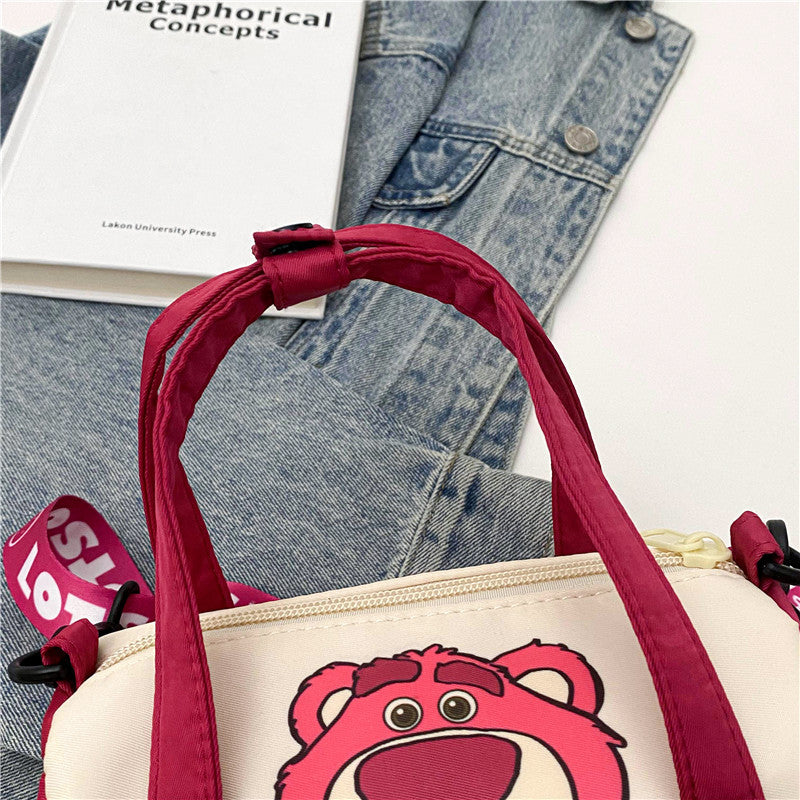 Stitch Canvas Shoulder Bag For Women Cartoon Strawberry Bear Casual Crossbody Bag Daily Commuting