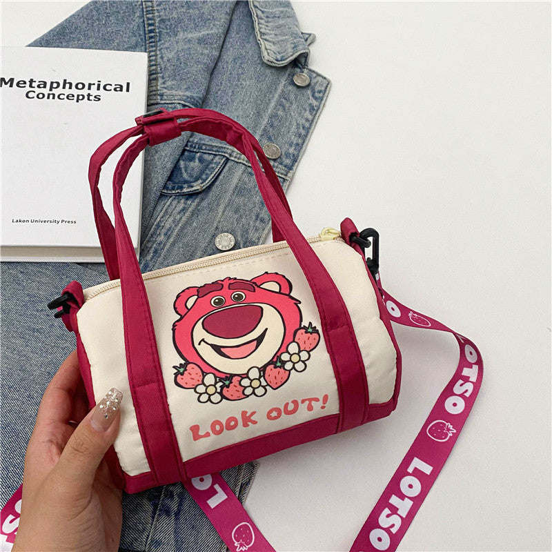 Stitch Canvas Shoulder Bag For Women Cartoon Strawberry Bear Casual Crossbody Bag Daily Commuting