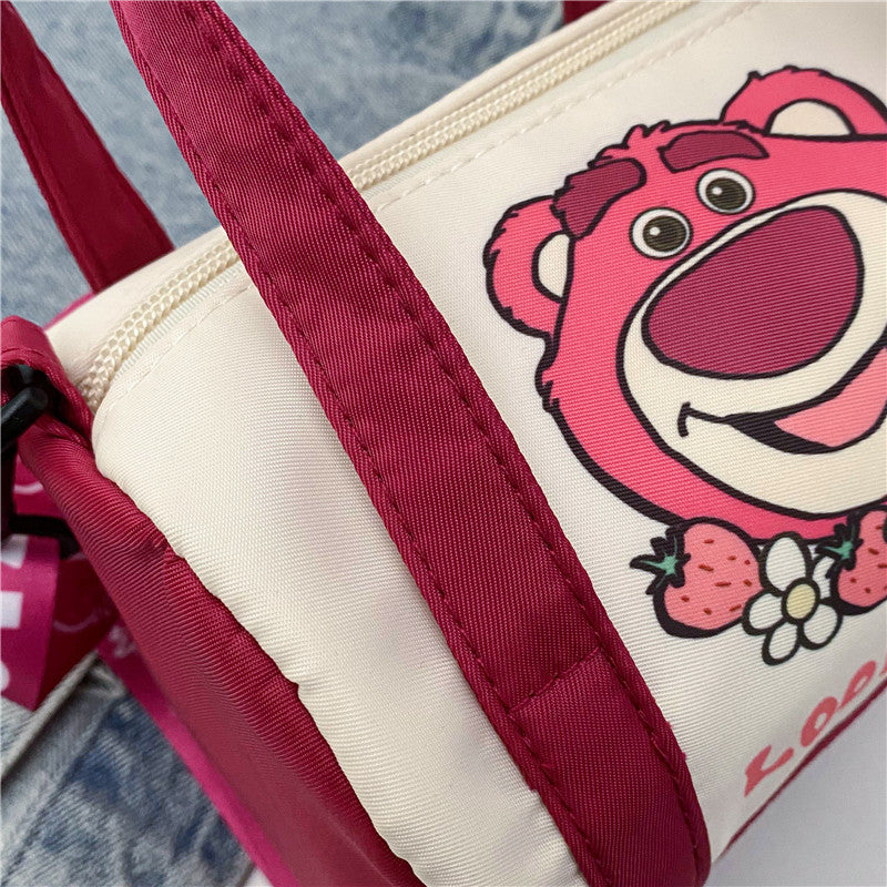 Stitch Canvas Shoulder Bag For Women Cartoon Strawberry Bear Casual Crossbody Bag Daily Commuting