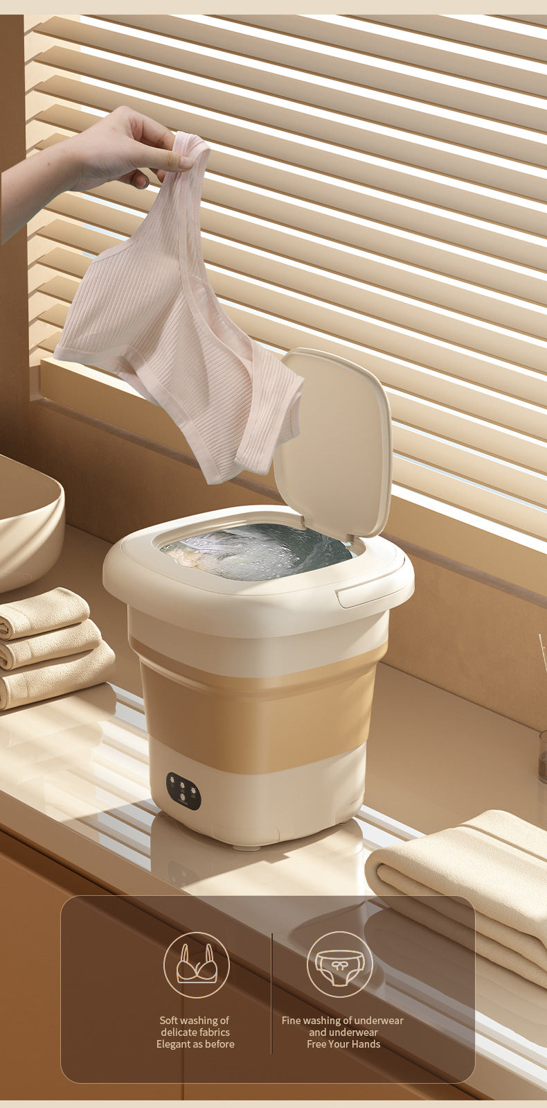 Folding Portable Washing Machine Big Capacity with Clothes Spin Dryer Bucket Travel Socks Underwear Panties Washing Machine