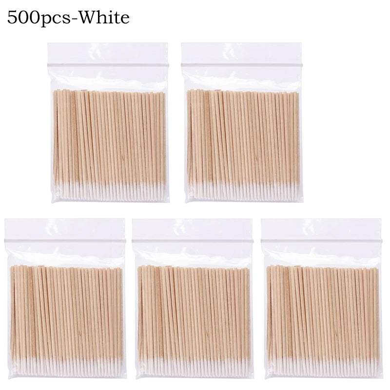 100/300/500Pcs Disposable Wood Cotton Swab Double Head Lipstick Ear Swabs Eyelash Cleaning Cotton Buds Manicure Beauty Supplies