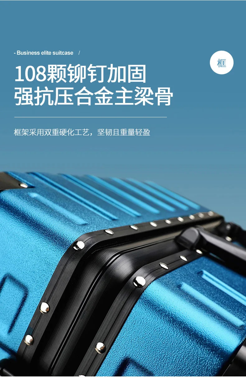 Fashion Aluminum frame travel luggage silent large-capacity trolley suitcase 20 inch suitcase carry on 24 inch password box