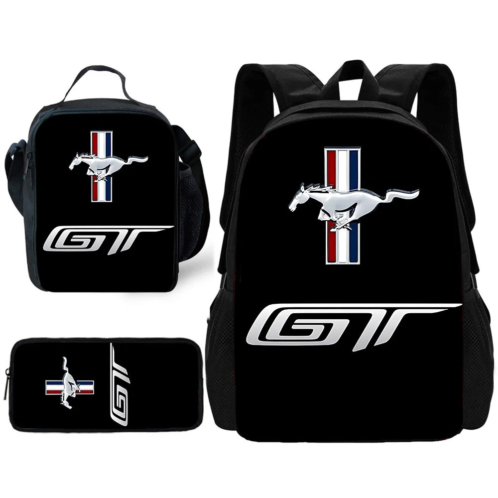 Child School Backpack with Fashion M-Mustangs car logo Lunch Bags ,Pencil Bags ,School Bags for Boys Girls Best Gift