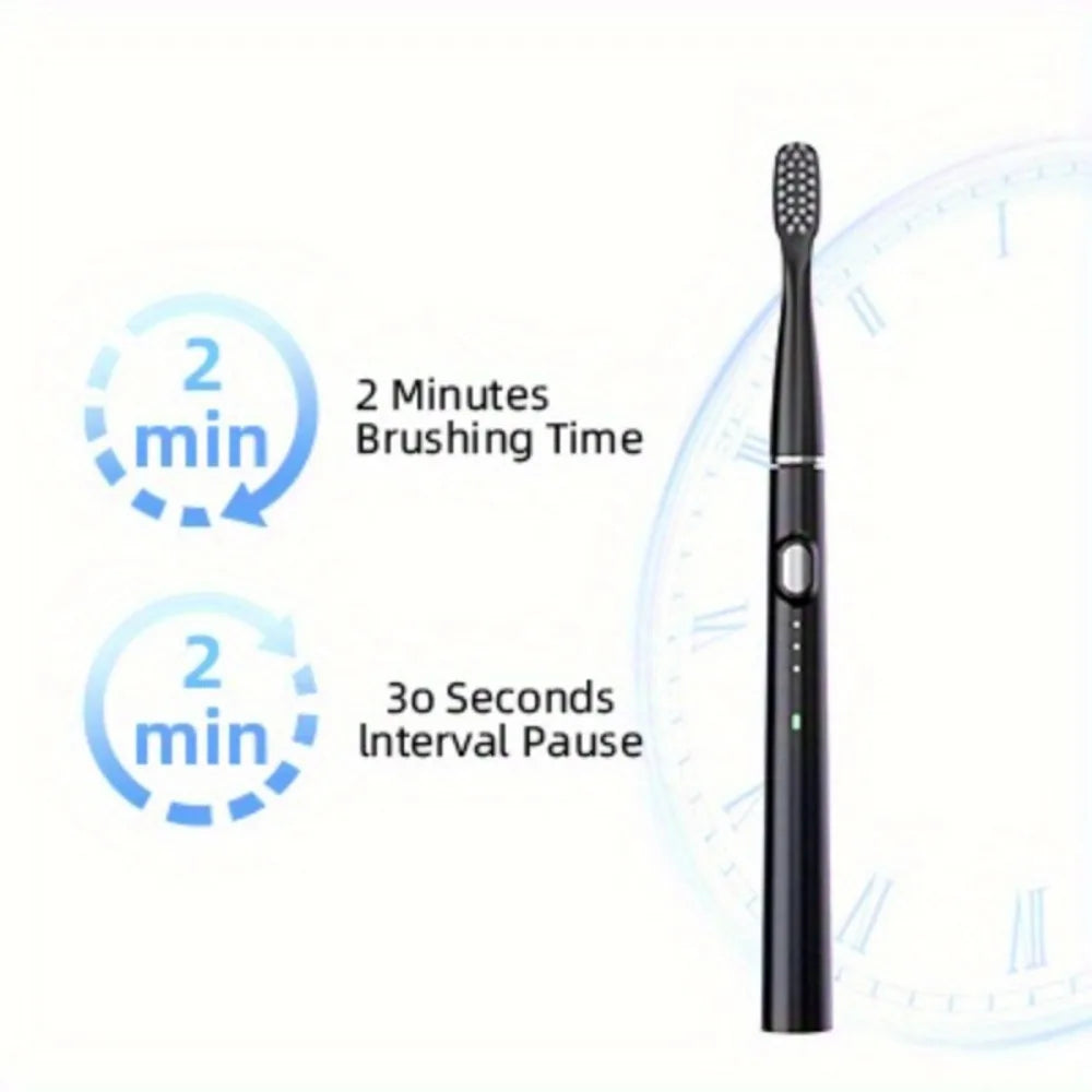 Electric Toothbrush Portable USB Rechargeable Automatic Electric Toothbrush with 6 Replaceable Brush Heads Suitable for Travel