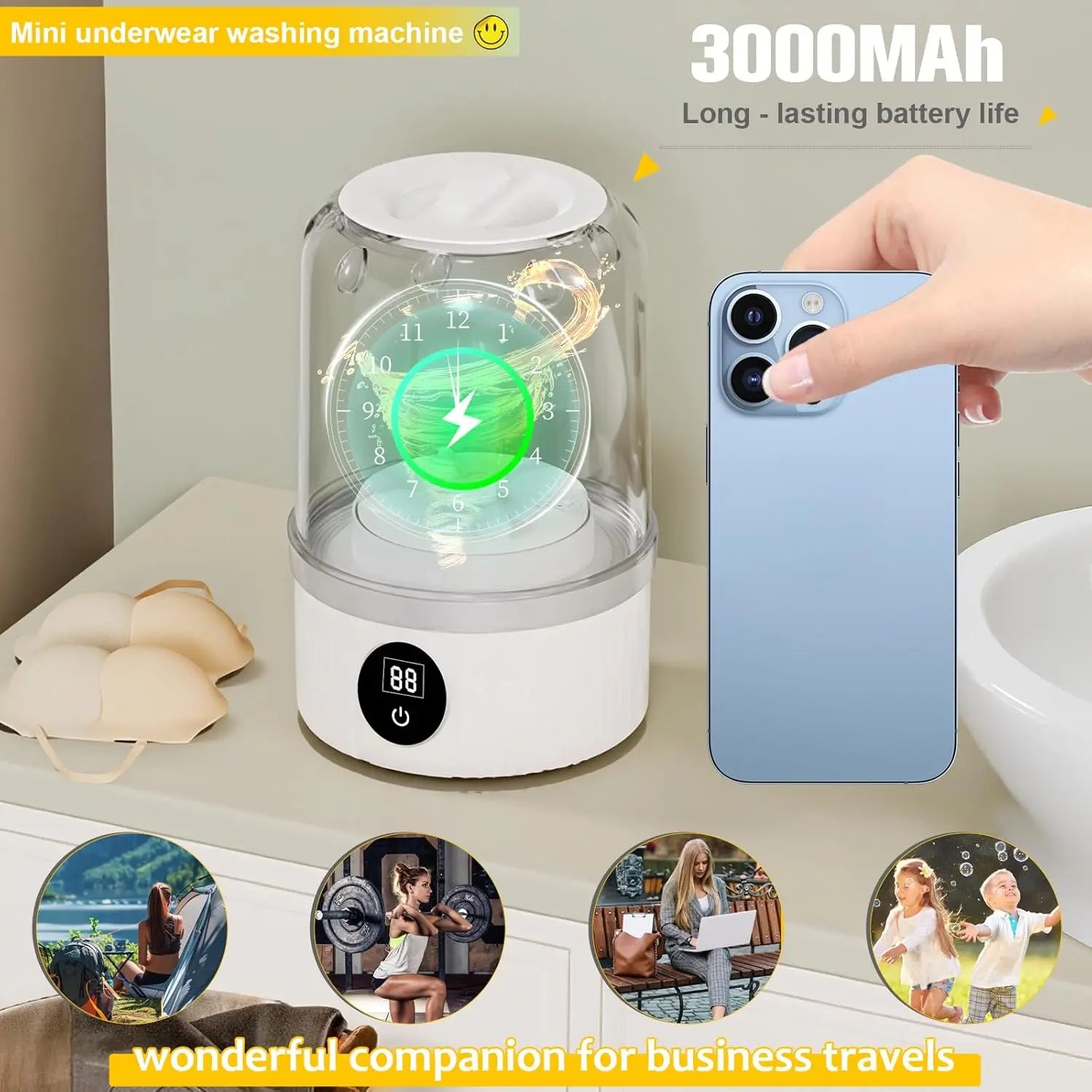 Portable Washing Machine, Underwear Washer, Small Washing Machine, Mini Washing Machine, Rechargeable Cordless Washing Machine