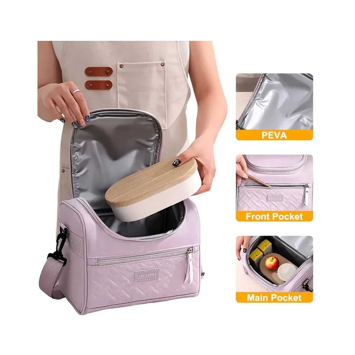 Large Insulated Lunch Bag Cooler Hand washable durable polyester lunch box with padded shoulder strap for work, school, picnics