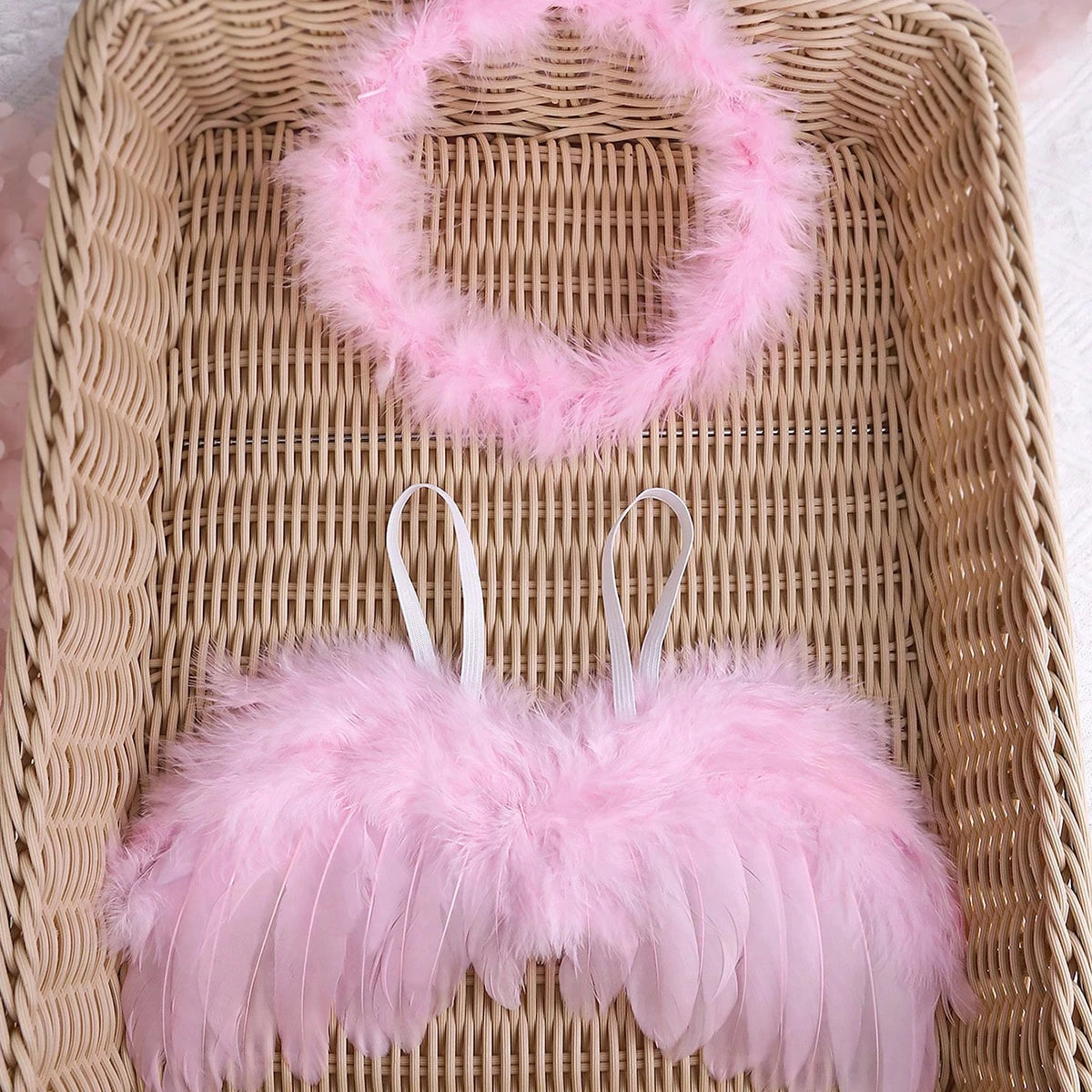 Ylsteed Newborn Baby Boys Girls Angel Wings Photography Props Two-Piece Set with Headband Photography Accessories Photo Shoots