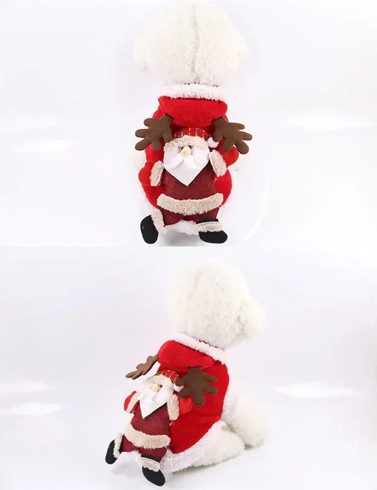 Christmas Pet Santa Costume Warm Flannel Hooded Jacket Winter Clothing For Small Dogs Cats Chihuahua Yorkshire Terrier Apparel