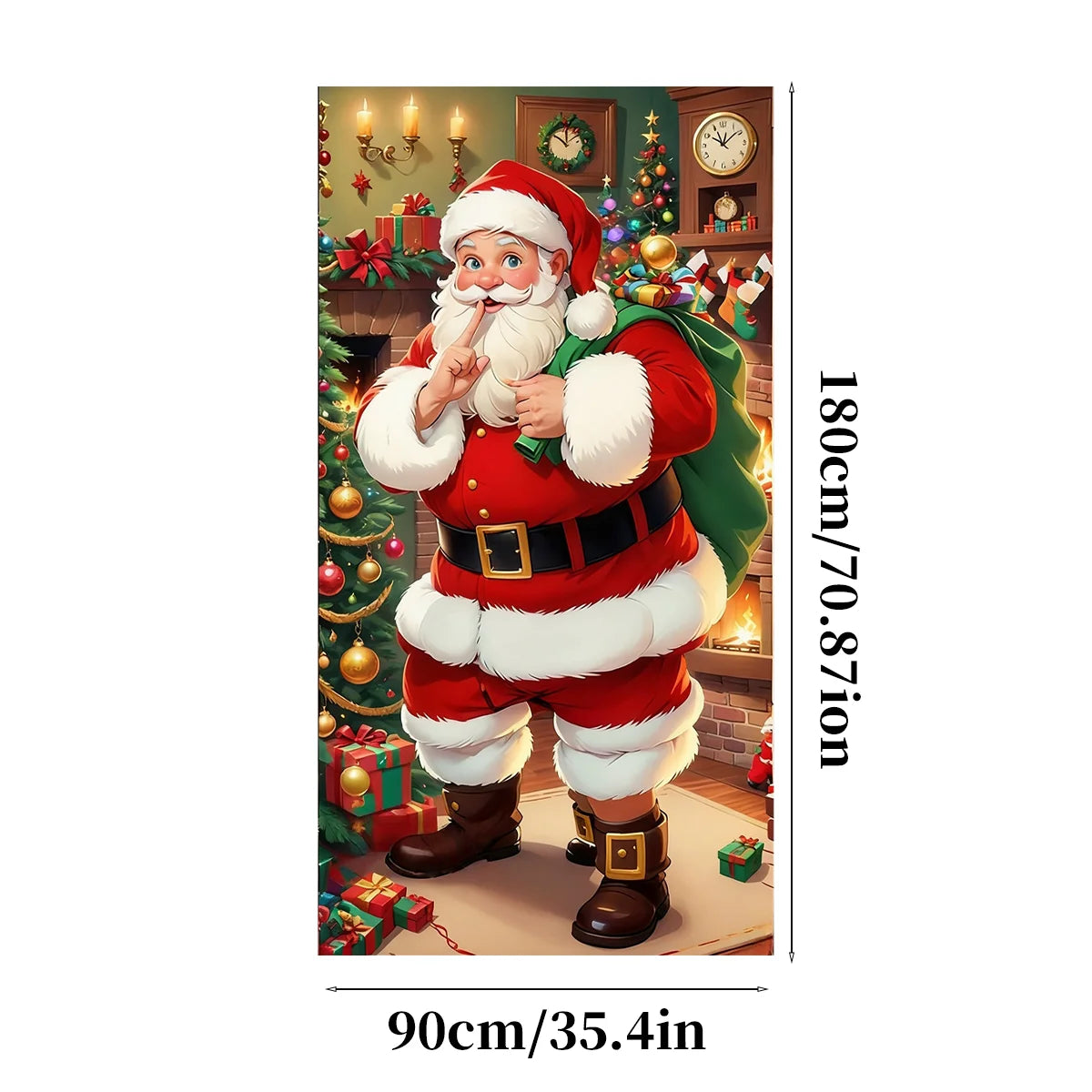 Winter Santa Claus Christmas Deer Door Cover Decoration Hanging Door Banner Winter Cute Outdoor Xmas Backdrop Christmas