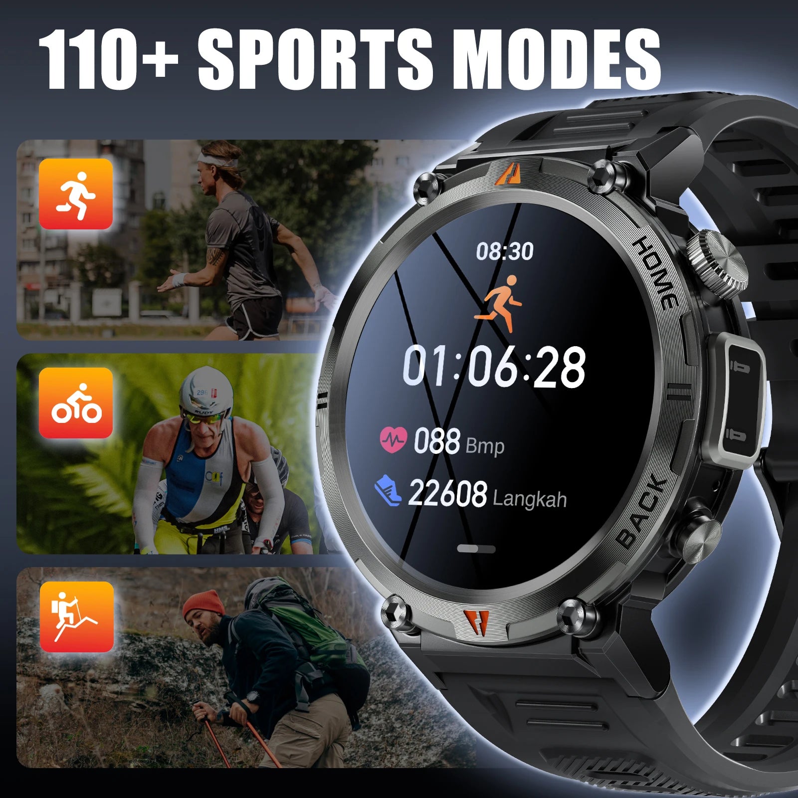 EIGIIS KE3 Smart Watch 3ATM Waterproof Original Design For Men Bluetooth Call Health Monitor With Flashlight 100+ Sports Modes