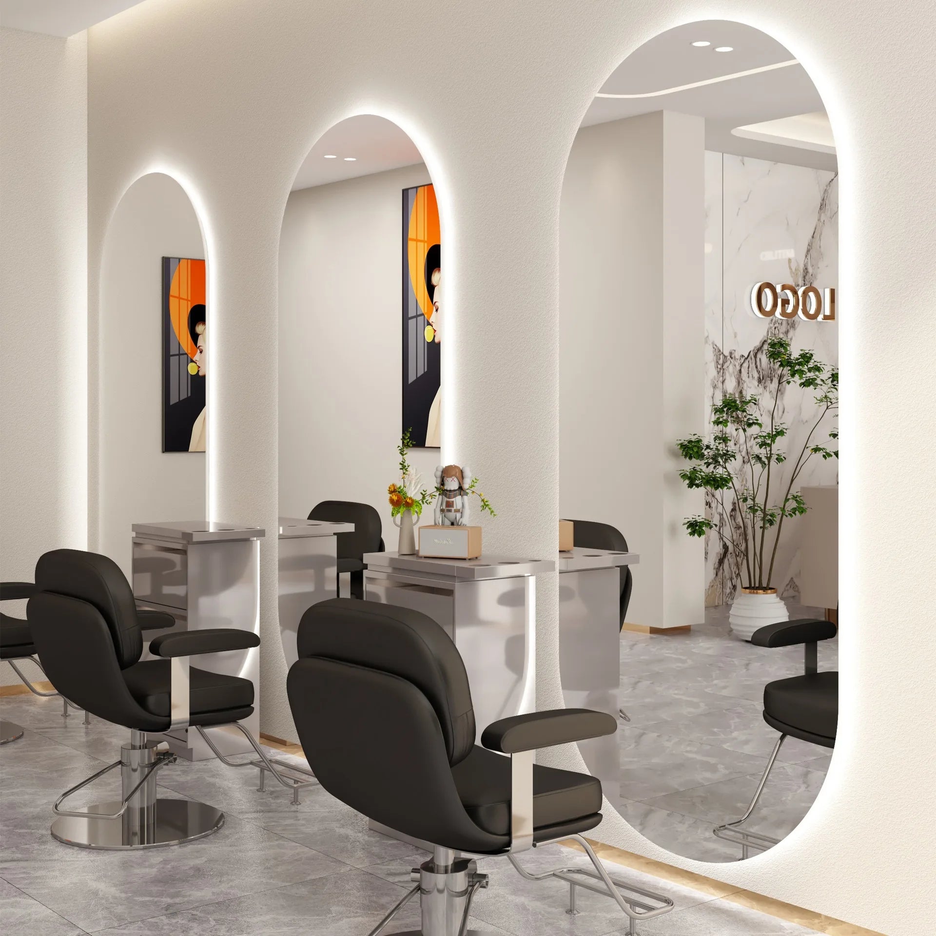 Wall-mounted simple hairdresser floor mirror LED perm and dyeing mirror table touch