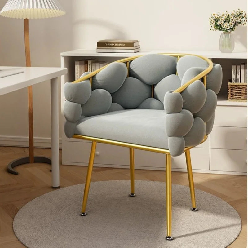 Nordic Metal Living Room Chair For Living Room Soft Upholstered Backrest Chairs Light Luxury Back Leisure Household Armchair