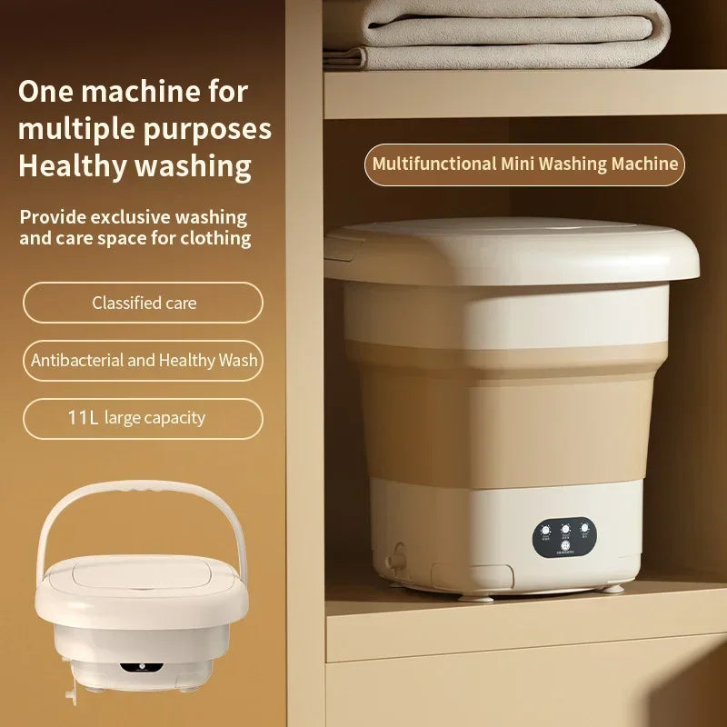 Folding Portable Washing Machine Big Capacity with Clothes Spin Dryer Bucket Travel Socks Underwear Panties Washing Machine