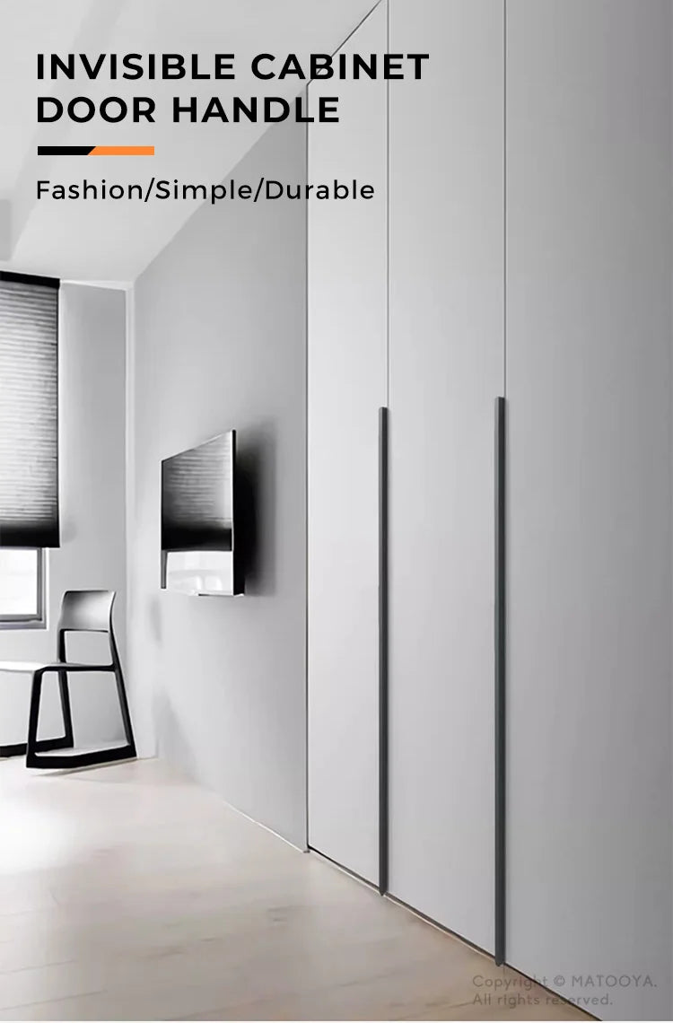 Hidden Furniture Handles Matte Black Gold Silver Kitchen Cabinet Pull Wardrobe Pull Not punched Handles for Cabinets and Drawers