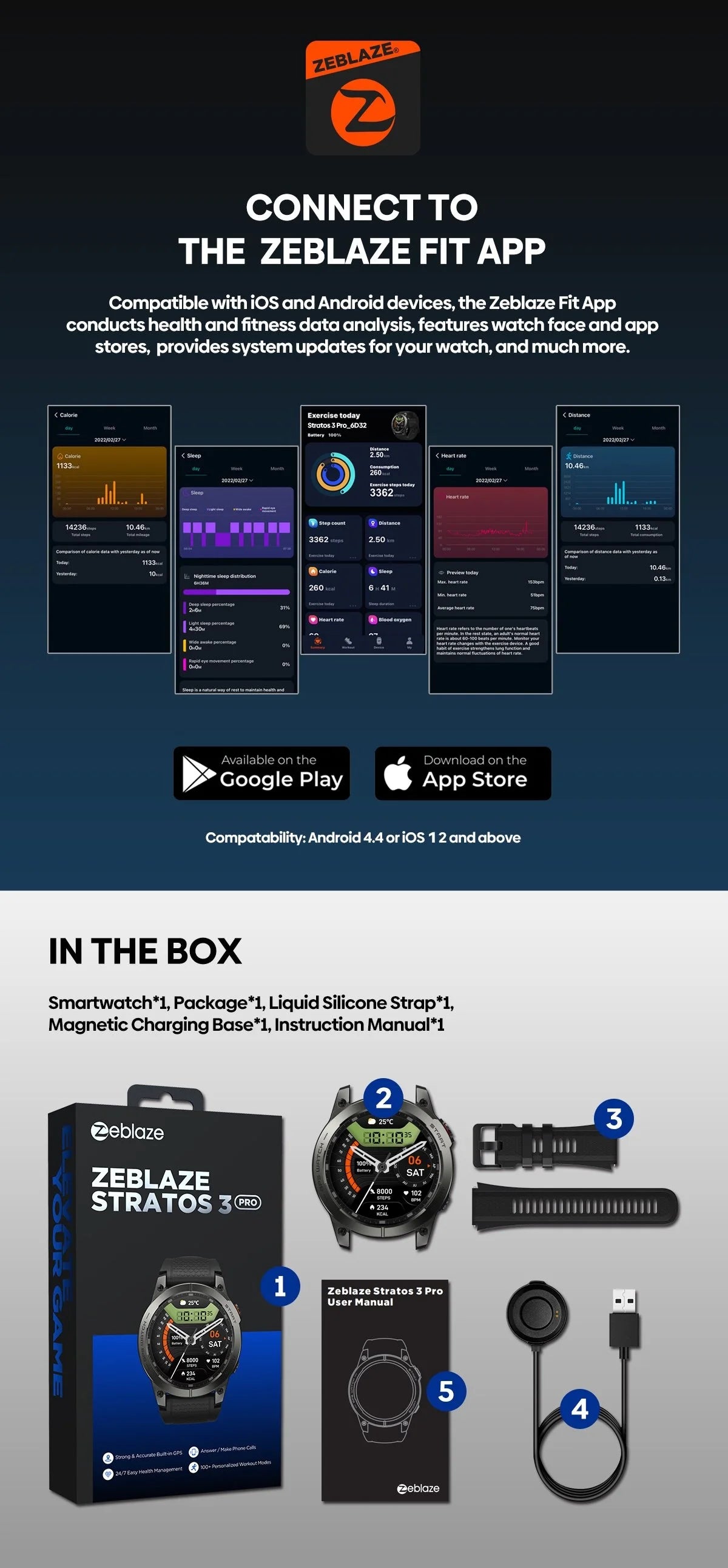 New Zeblaze Stratos 3 PRO GPS Smart Watch 1.43” HD AMOLED Display Built-in GPS Bluetooth Phone Calls Sports Smartwatch for Men