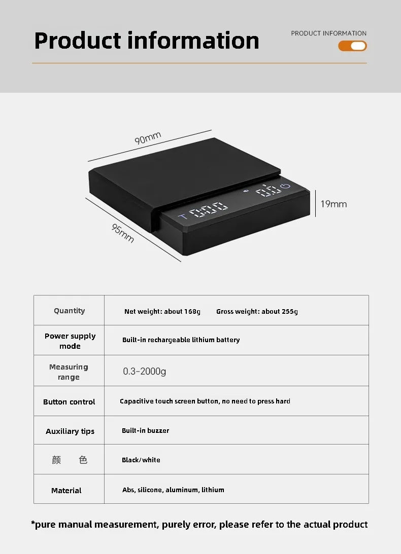 Digital Coffee Scale mini Usb digital Rechargeable coffee scal Espresso Scales kitchen High-Precision weight electronic scale