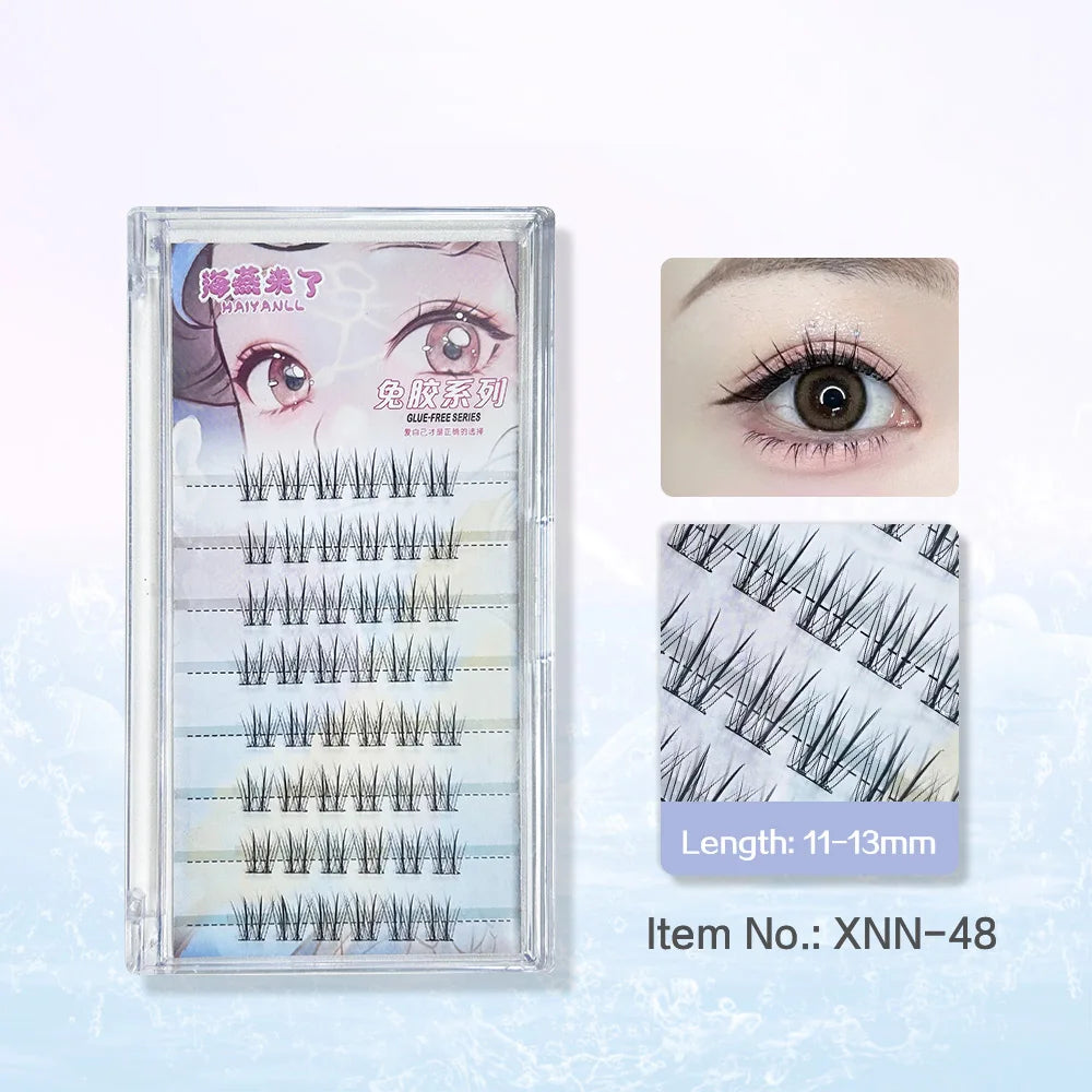 Glue-free False Eyelashes, Fishtail Princess Lazy Eyelashes, Natural Transparent Stem, Reused 48 Clusters Large Capacity