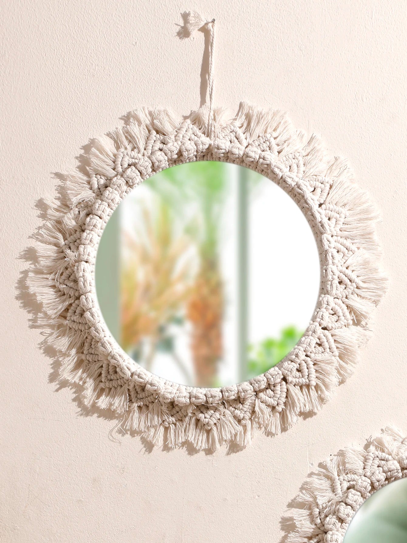 Boho Hand Woven Macrame Decorative Mirrors Wall Hanging Home Decoration Nordic Bedroom Living Room Wall Tapestry Crafts Decor