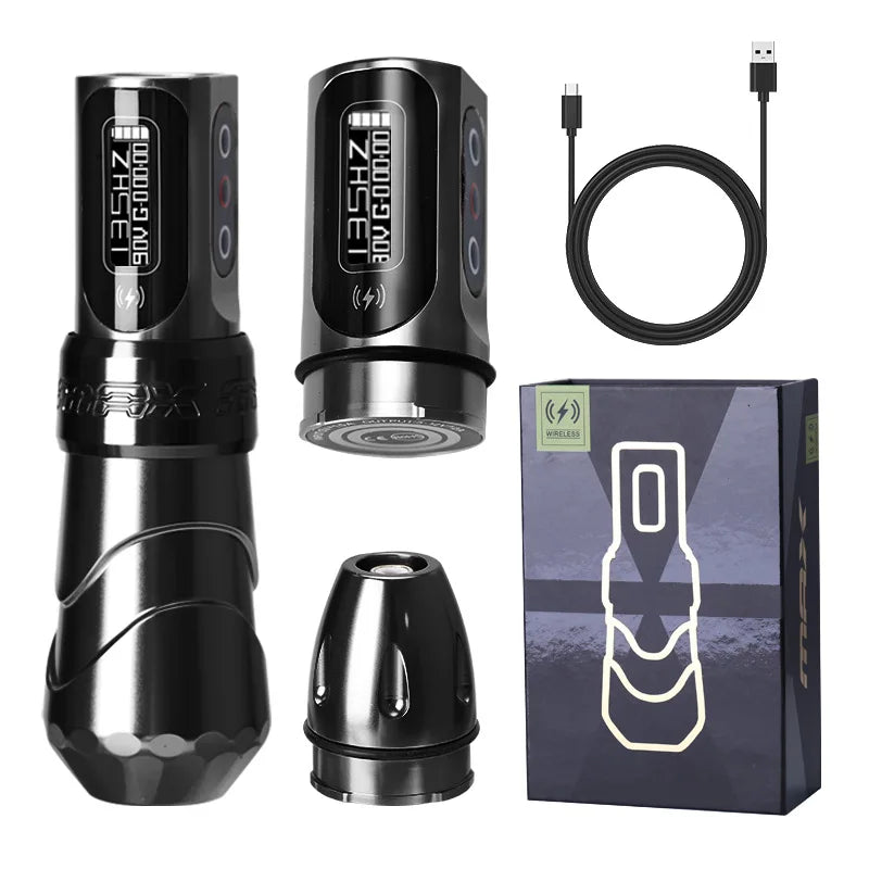 New Professional Tattoo Pen Fluk Max Wireless Tattoo Machine with  2Battery Permanent LCD Display Makeup Rotary Tattoo Pen