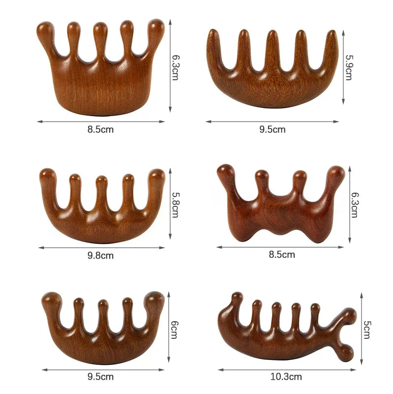 1pc Wood Texture Massage Comb Wood Therapy Head Face Scalp Massager Natural Facial Sandalwood Wide Tooth Scraping Body Massage