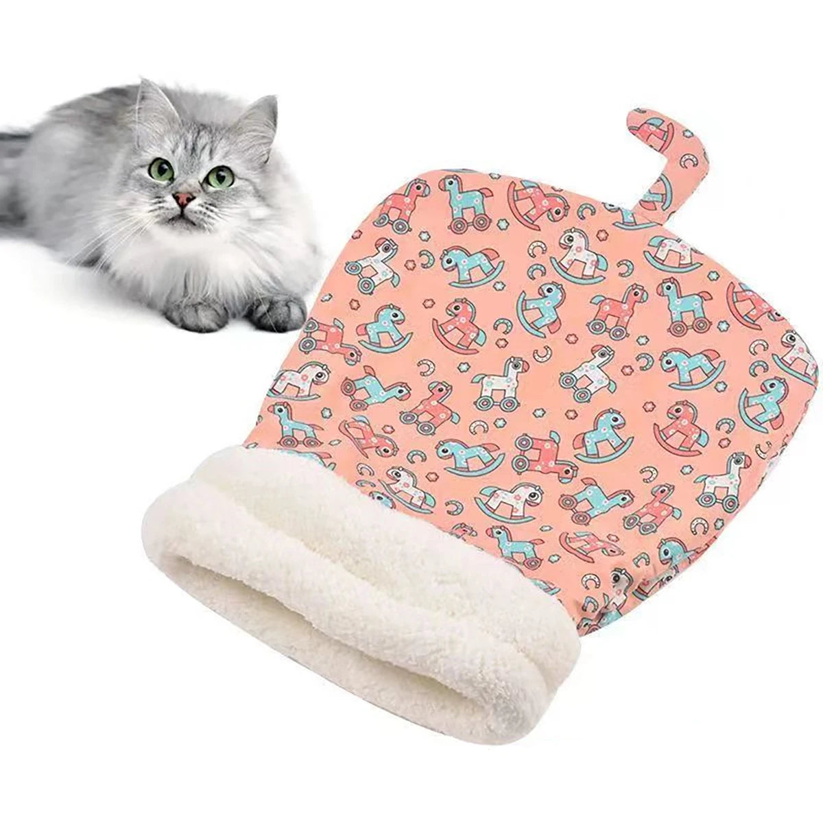 Cat Sleeping Bag Soft Cuddly Fluffy Feel Thickened Pet Pocket Type Quilt Bed Kitten Puppy Soft Comfortable Warm Nest Pet