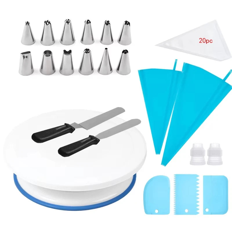 Cake Making Tools Kit For Decorating Include Plastic Rotating Cake Turntable Icing Smoother/Spatula DIY Cake Decorating Set Tool