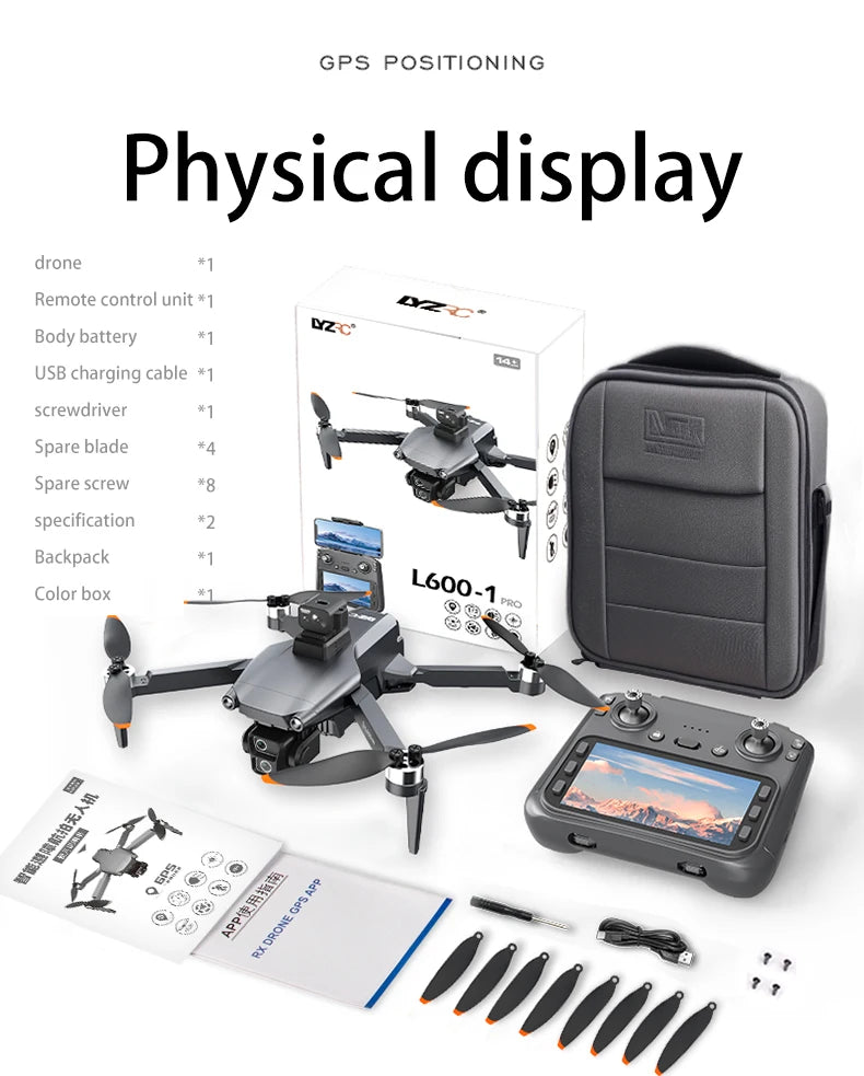 L600-1 Pro GPS Drone 4K Professional HD Dual Camera With Screen 5G WIFI 360°Obstacle Avoidance Brushless Rc Quadcopter Drone