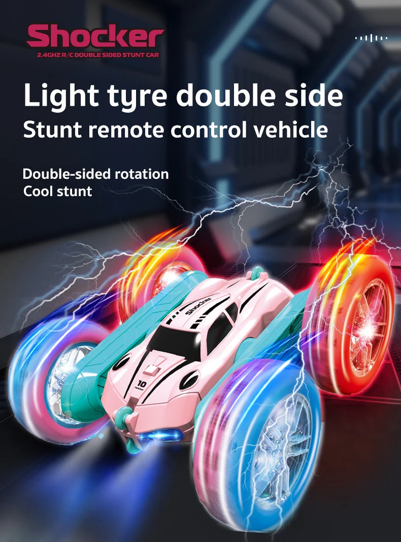 2.4G RC Stunt Car Children Double Sided Flip Remote Control Car 360 Degree Rotation Off Road Rc Drift Cars For Pink Girls Toys