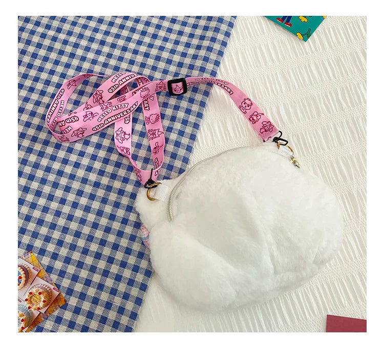 Cute plush bag, sweet girl student versatile shoulder messenger bag, soft and cute little princess new cartoon bag