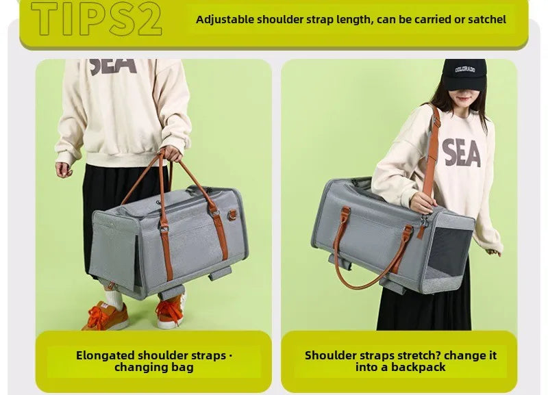 Portable Pet Carrier Backpack with Wheels Cat Cart Portable Supplies for Going Out Folding Luggage Pets Bag Products Supplies