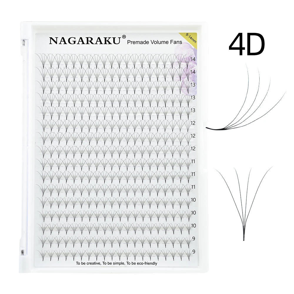 NAGARAKU Sharp Narrow Stem Premade Fans Eyelash Extension 5D 6D 10D Thin Pointy Base Russian Fans Ready Russian Volume