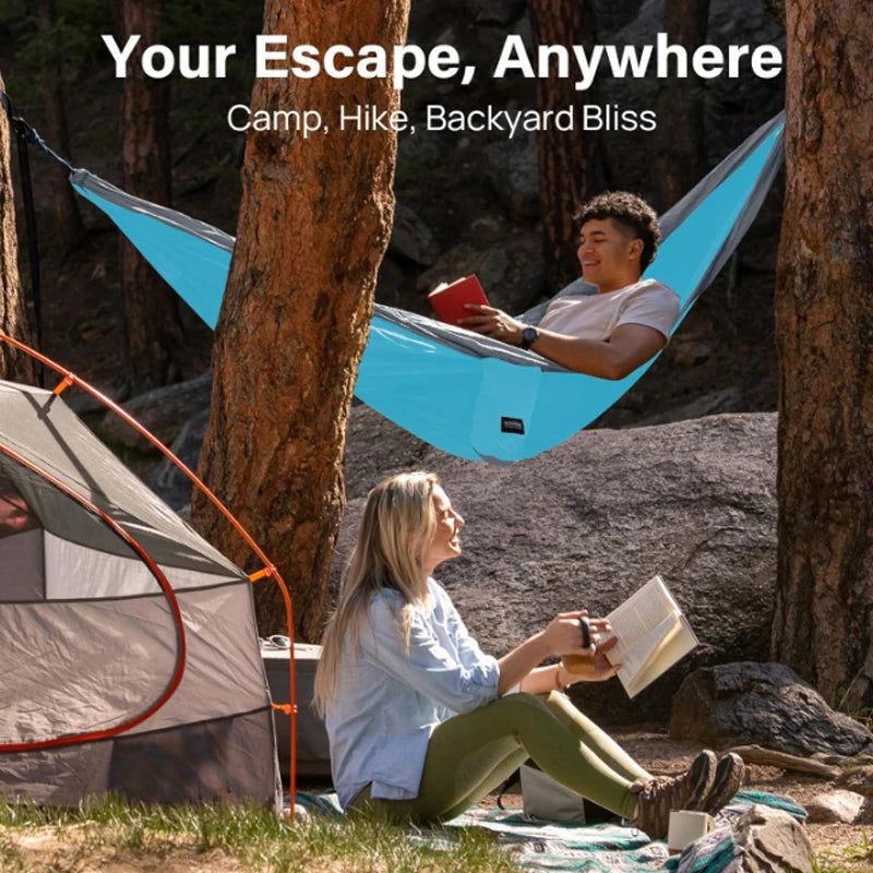 Camping hammock is a portable hammock with tree ties and carry on bags, essential camping equipment