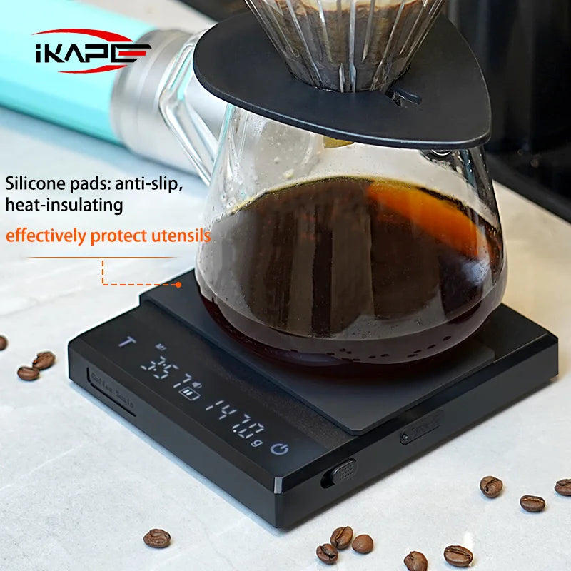 IKAPE Mini Coffee Scale with Timer Rechargeable Espresso Scale With Gravity Sensing 2kg/0.1g Accurate for Espresso&Pour-Over