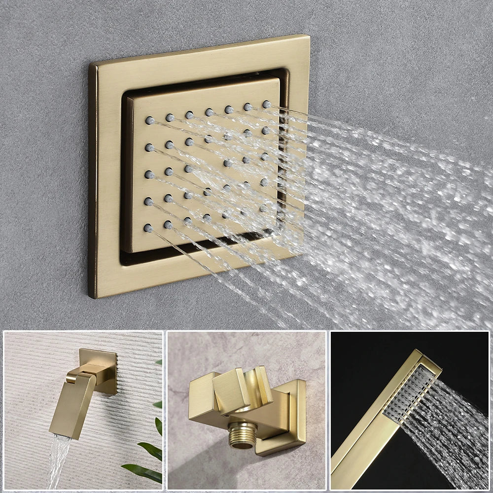 M Boenn Large 23 ×31 Inch Music LED Shower Head Rainfall Thermostat Shower System Bathroom Faucet Set Powerful Massage Body Jet