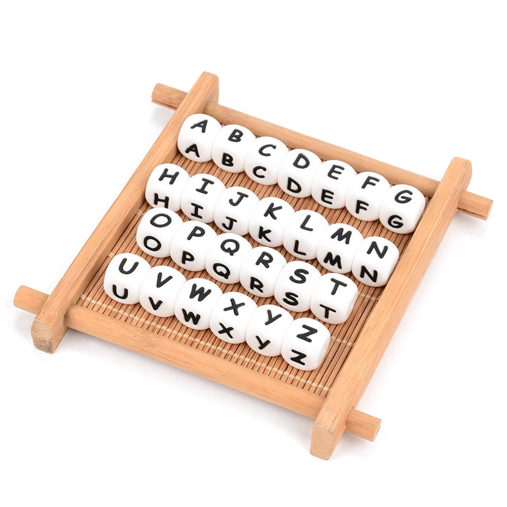 LOFCA 40pcs Alphabet Silicone Letter Beads 12mm Teething Beads Food Grade Teether English Letters Baby Nursing for Teething