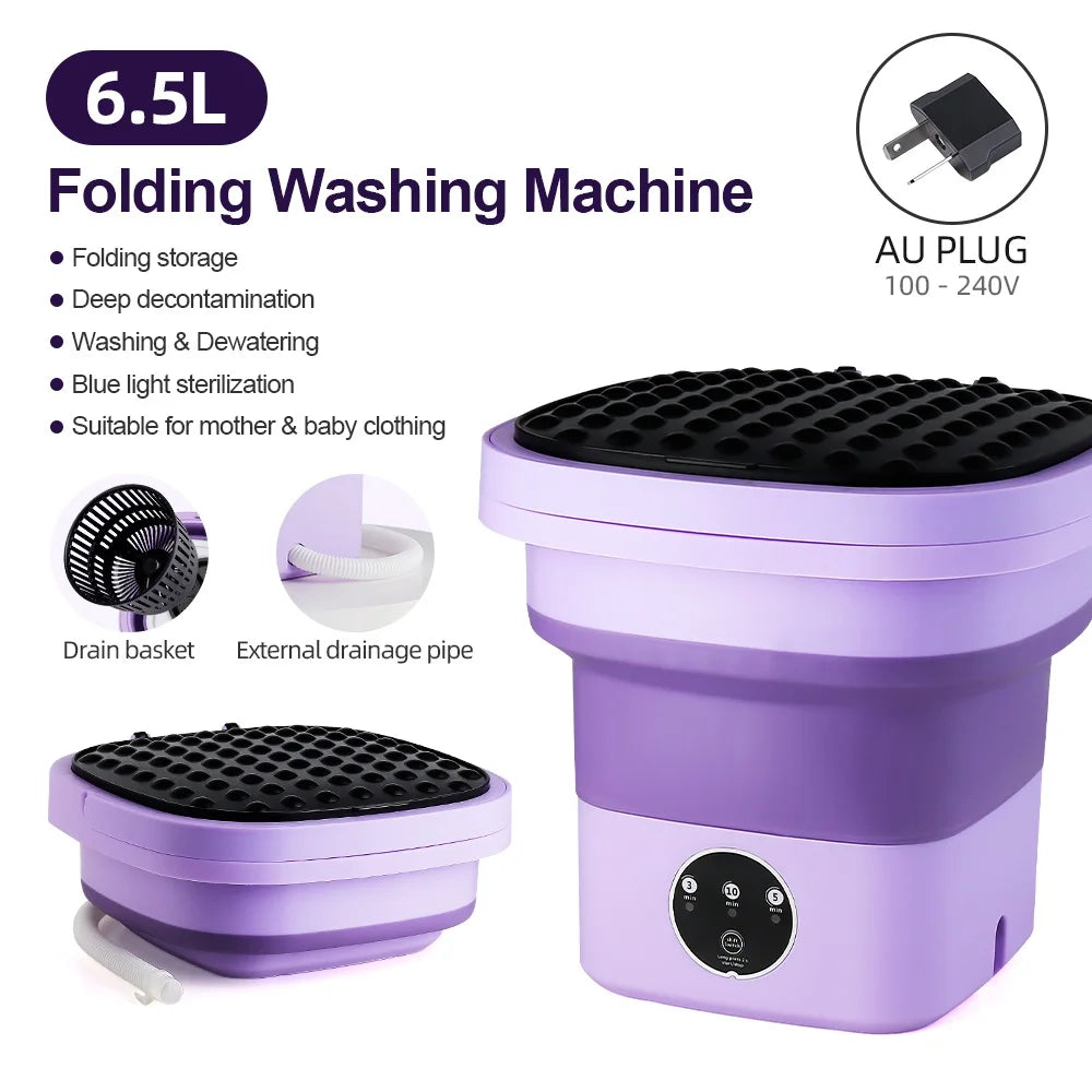 6.5L Small Folding Washing Machine Portable Washing Machine Automatic Modes Laundry Clothes Laundry Bucket Washing Machine
