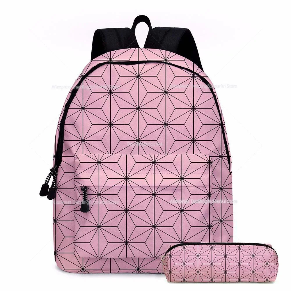 Demon Slayer Nezuko Backpacks 2pcs Girls School Bags Kimetsu No Yaiba Kids Anime Bagpacks Female Male Bookbag Gifts