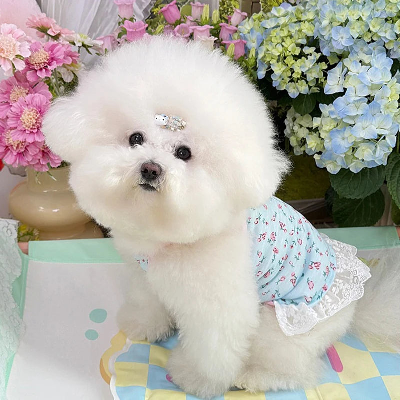 Floral Print Dog Dress Summer Thin Dog Clothes Fashion Puppy Princess Skirt Cute Lace Cat Dress Pet Suspender Vest Dog Apparel