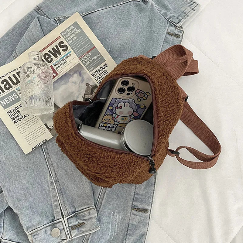 Cute Mini Plush Backpack for Kids Adult Parent-Child Shoulder Bag Autumn Lamb Fleece High-capacity Korean Student Samll Backpack