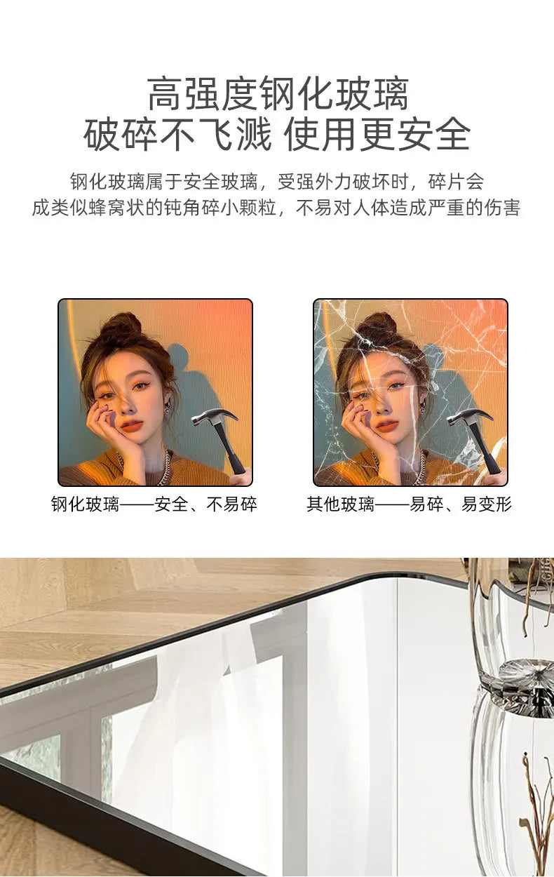 Full Length Tempered Glass Dressing Mirror for Girls, HD Wall Mounted or Floor Standing, Antiexplosion, Home Bedroom