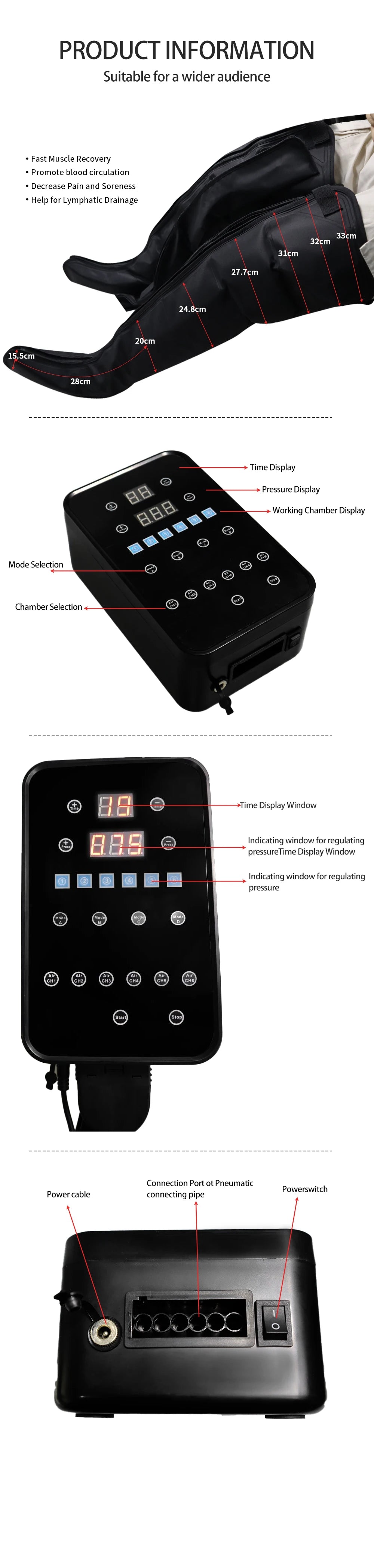6 Chambers Air Compression Massage System Whole Body Massager Compression Pump Recovery Boots Foot Leg Massage Machine AirWrap