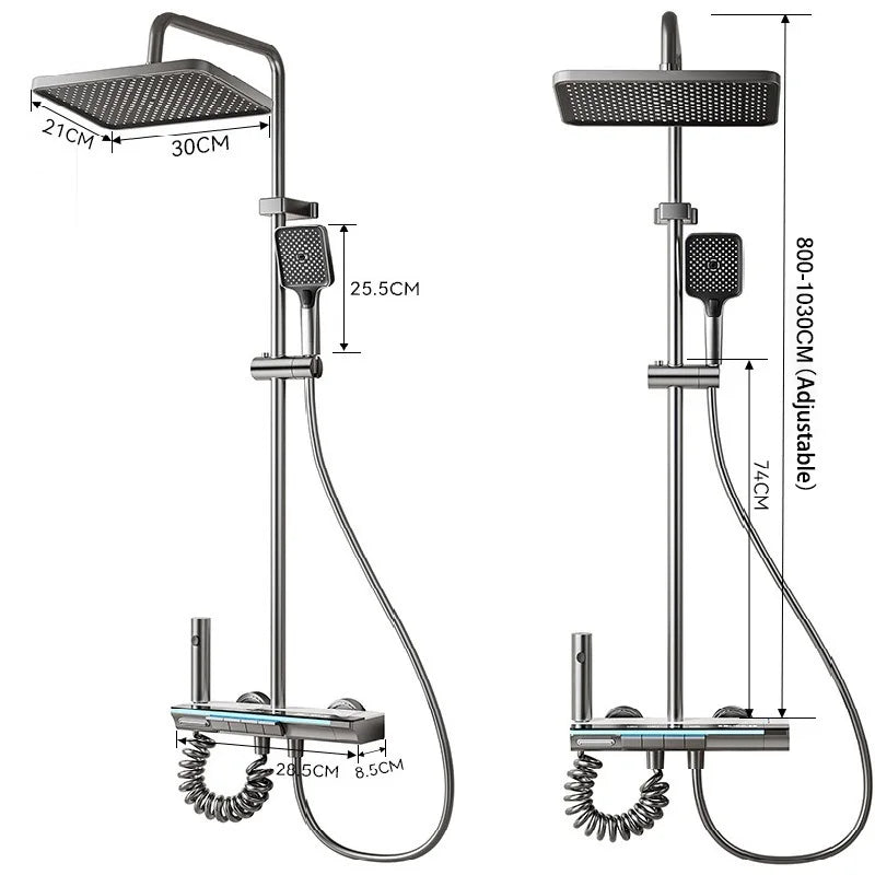 Smart Digital Display Bathroom Shower Set Piano Key Rainlfall Bath Showers System Set Apartment Bathtub Shower Faucet Full Set